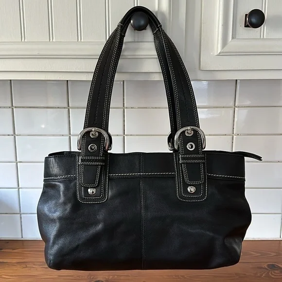 Coach Soho Black Pleated Leather Satchel - Picture 2 of 16